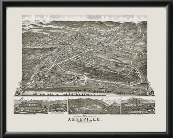 Asheville NC 1891 Ruger & Stoner TM Bird's Eye View Map