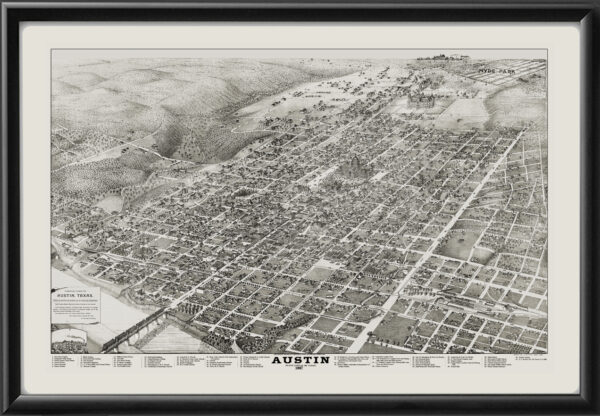 Austin TX 1887 TM Birds Eye View Map