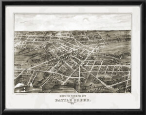 Battle Creek MI 1870 ARuger Birdseye View Map
