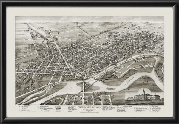 Brantford, Ontario, Canada 1875 Herman Brosius Tm Bird's Eye View Map
