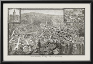 Deadwood, Black Hills SD 1884 W.V. Herancourt TM Birds Eye View Map