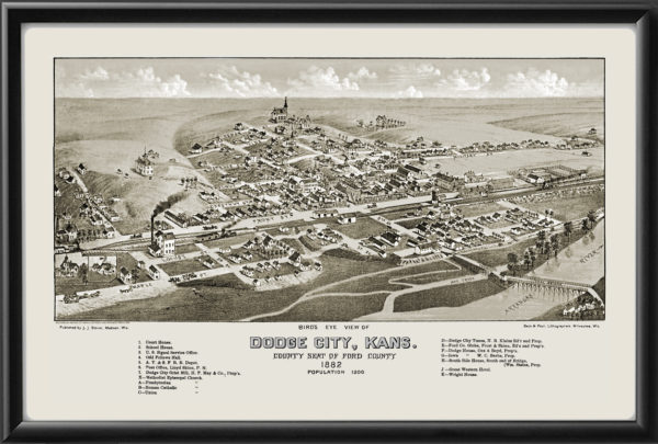Restored Dodge City, Kansas, 1882 Map by J.J. Stoner | Vintage City Maps