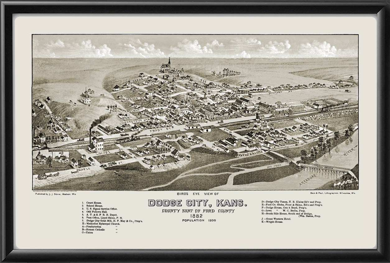 Restored Dodge City, Kansas, 1882 Map by J.J. Stoner