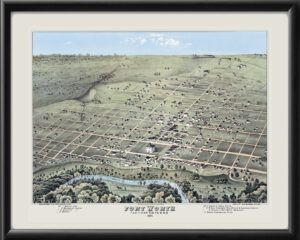 Fort Worth TX 1876 Tm Birds Eye View Map