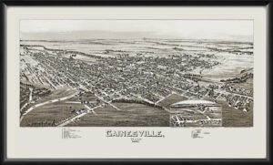 Gainesville TX 1891 Fowler TM Birds Eye View Map