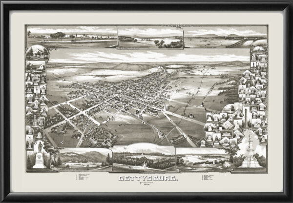 Gettysburg PA 1888 Tm Bird's Eye View Map