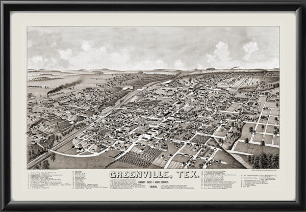 Greenville, Texas 1886 TM Birds Eye View Map