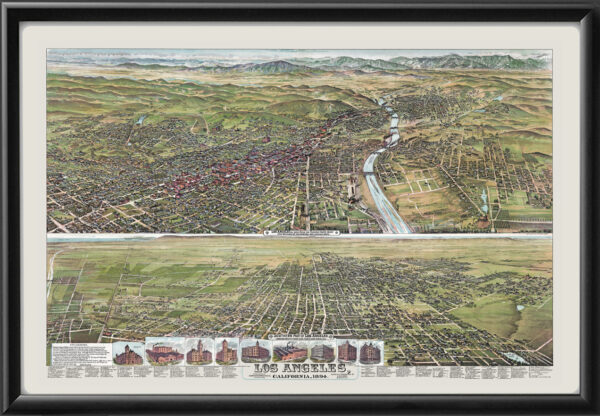 Los Angeles CA 1894 Birds Eye View Map