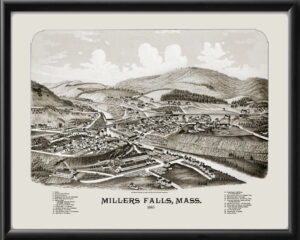 Millers Falls MA 1883 LR Burleigh TM Bird's Eye View Map