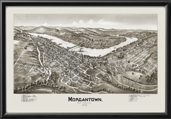 Morgantown WV 1897 Fowler TM Birds Eye View Map