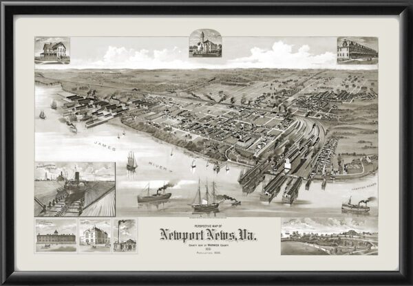 Newport News VA 1891 Tm Birds Eye View Map