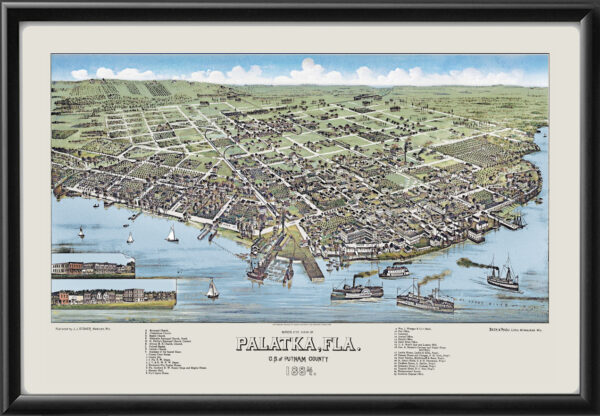 Palatka FL 1884 Henry Wellge Birds Eye View Map