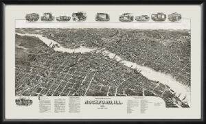 Rockford IL 1891 Birdseye View Map