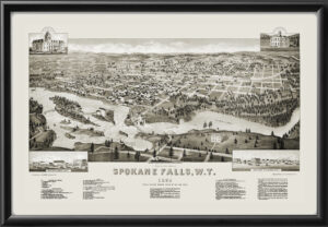 Spokane Falls WA 1884 JJ Stoner TM Birds Eye View Map