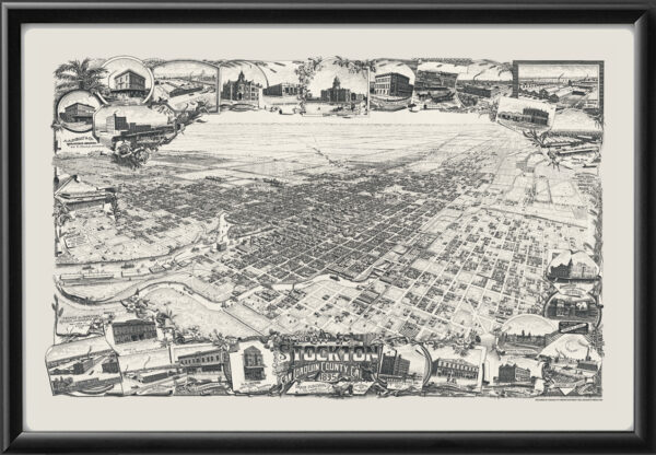 Stockton CA 1895 Birds Eye View Map