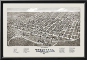 Texarkana TX 1888 TM Birds Eye View Map
