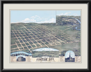 Junction City KS 1873 & Ft. Riley ESGlover TM Bird's Eye View Map