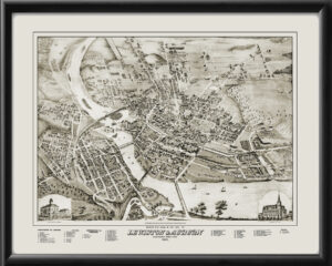 Lewiston & Auburn ME 1875 TM Birds Eye View Map