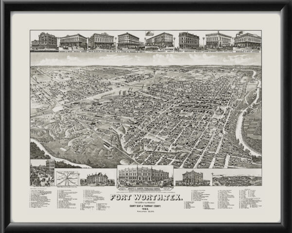 Fort Worth TX 1886 Wellge TM Birds Eye View Map