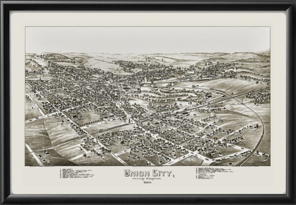 Union City PA 1895 Fowler & Moyer TM Birds Eye View Map