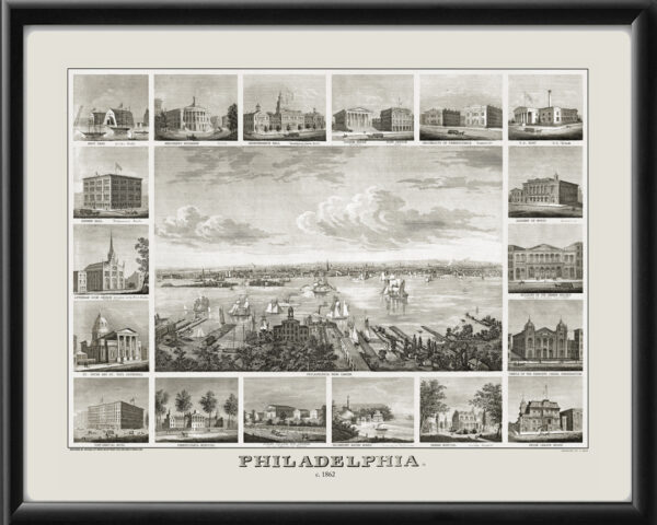 Philadelphia PA 1862 John Serz Tm Birds Eye View Map