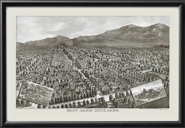 Salt Lake City UT 1887 S.W. Darke TM Birds Eye View Map