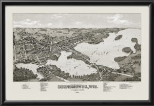 Oconomowoc WI 1885 Wellge TM Bird's Eye View Map