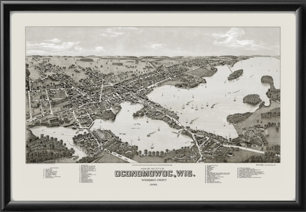 Oconomowoc WI 1885 Wellge TM Bird's Eye View Map