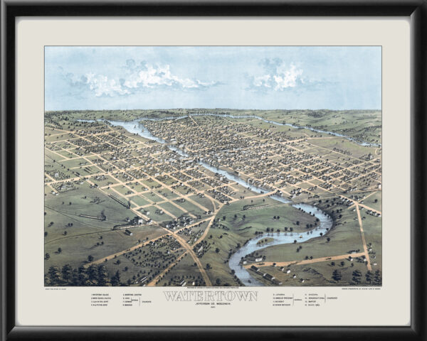 Watertown WI 1867 Ruger TM Bird's Eye View Map