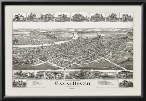 Dover OH 1899 A.E. Downs TM Birds Eye View Map