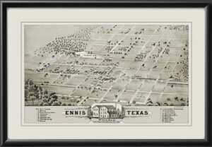 Ennis TX 1875 DDMorse TM Birds Eye View Map
