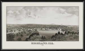 Highland IL J. S. Hoerner, c1894 Birdseye View Map