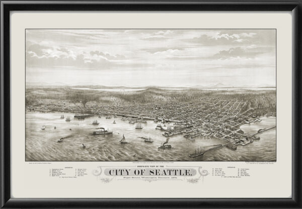 Seattle WA 1878 ESGloverTM Birds Eye View Map