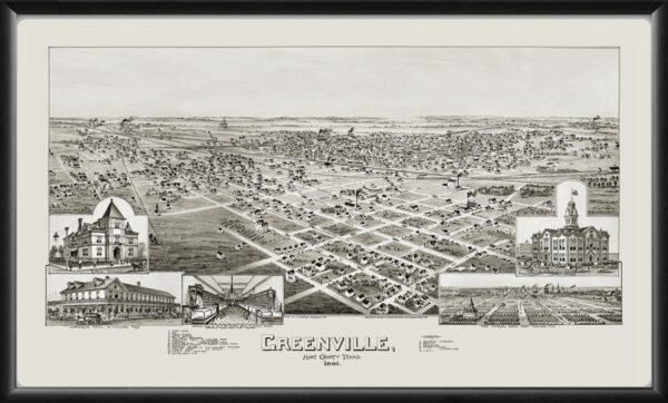Greenville TX 1891 TM Fowler Tm Birds Eye View Map
