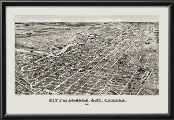 London Ontario Canada 1890 William Greenwood and Edward R Richards Tm Bird's Eye View Map