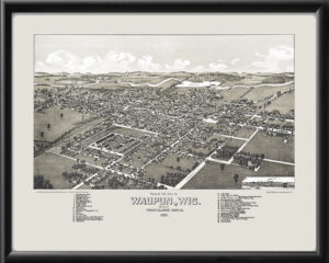 Waupun WI 1885 HWellge TM Bird's Eye View Map