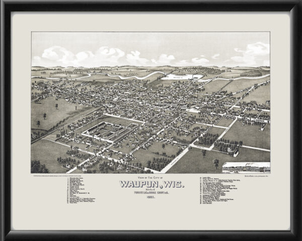 Waupun WI 1885 HWellge TM Bird's Eye View Map