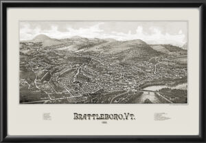 Brattleboro VT 1886 BW LRBurleighTM Birdseye View Map