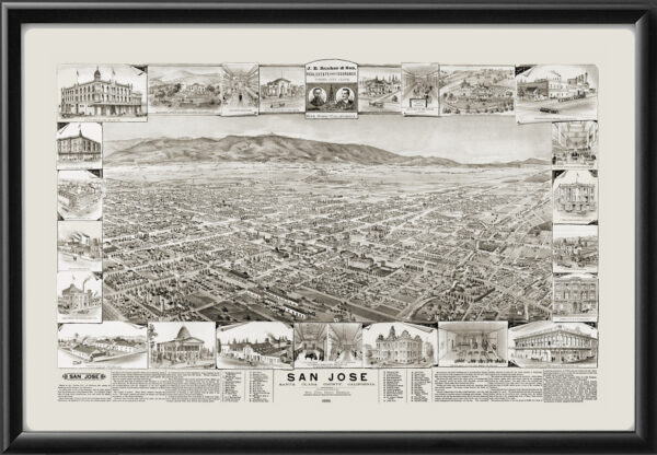 San Jose CA 1888 Elliott & Co. Tm Bird's Eye View Map