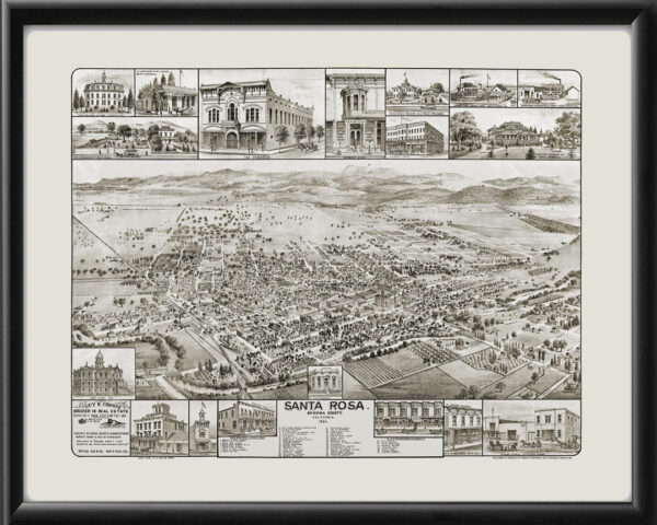 Santa Rosa CA 1885 WWElliott TM Bird's Eye View Map