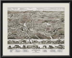 Uxbridge MA 1880 EHBigelow Beck&Pauli Tm Bird's Eye View Map