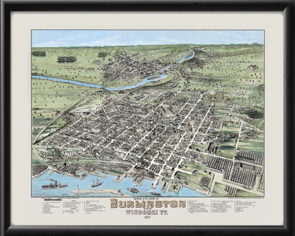 Burlington VT 1877 E. Meilbek TM Birds Eye View Map