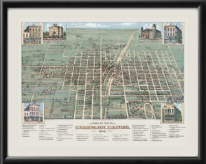 Champaign IL 1884 JWSmith Tm Bird's Eye View Map