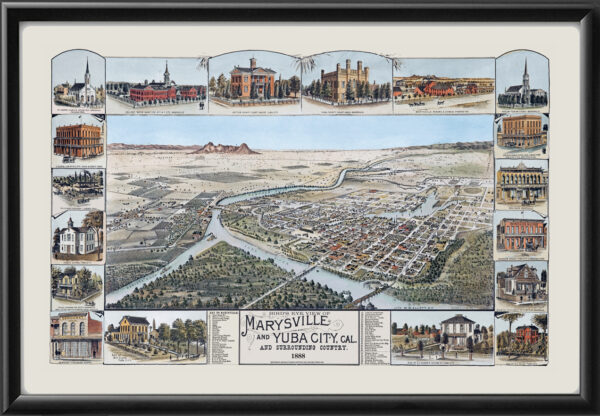 Marysville & Yuba City CA 1888 CPCook TM Bird's Eye View Map