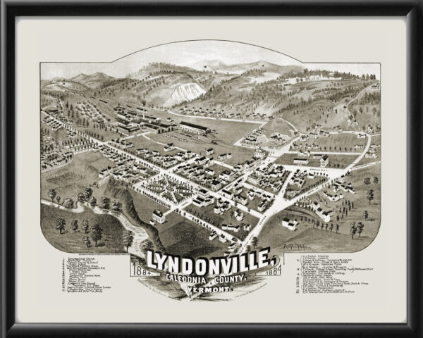 Lyndonville VT 1884 A.F. Poole TM Birds Eye View Map