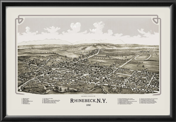 Rhinebeck nY 1890 Lucien R. Burleigh TM Bird's Eye View Map