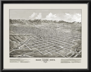 Salt Lake City UT 1875 Eli Sheldon Glover TM Birds Eye View Map