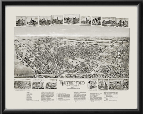 Rutherford NJ 1904 TJHughes TM Bird's Eye View Map