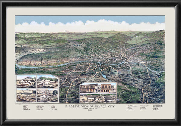 Nevada City CA 1883 Birds Eye View Map