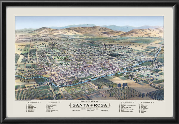 Santa Rosa CA 1897 Birds Eye View Map